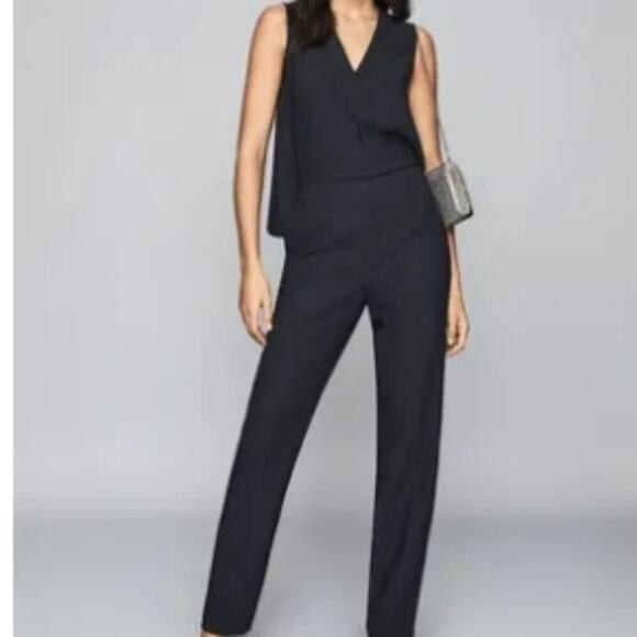 Reiss Marty V Neck Jumpsuit Black